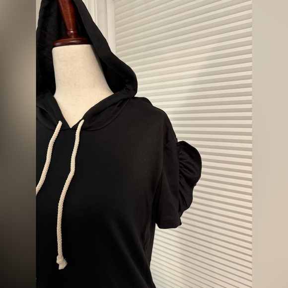 Black Terry Open Back Hooded Mini Sun Dress | Small - Picture 10 of 13